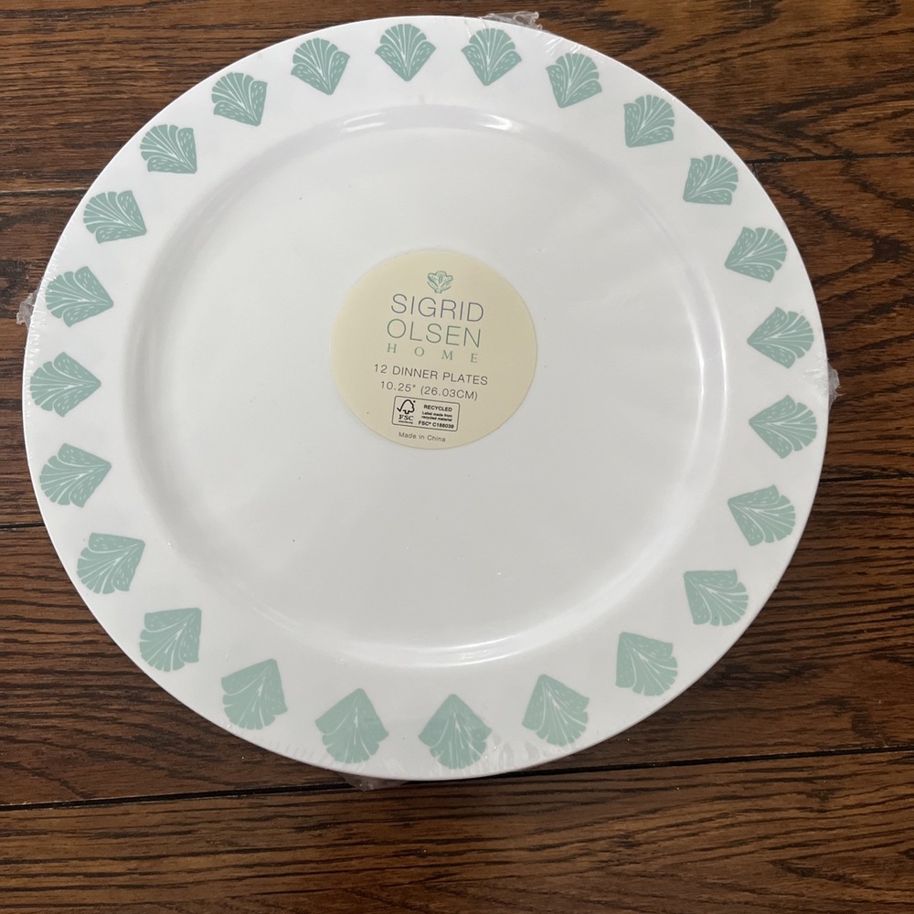 Sigrid Olsen Home 12 Pc Coastal Seashell Round Dinner Plates 10.25" Aqua NEW